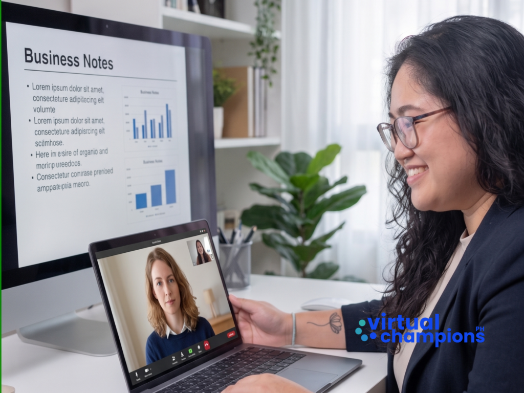 Filipino ClickUp Solutions Partner consultant on a remote implementation call with a US-based startup founder