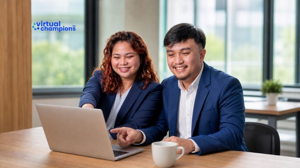 Two agency team members collaborating on a ClickUp client onboarding workflow after automating the sales to delivery handoff